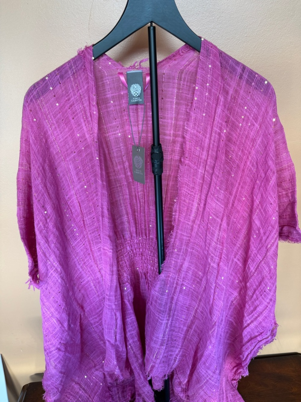 Magenta Sequin Lightweight Open Cardigan